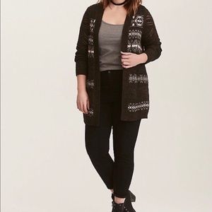 Plus Size Multicolor Geometric Pattern Open Front Cardigan